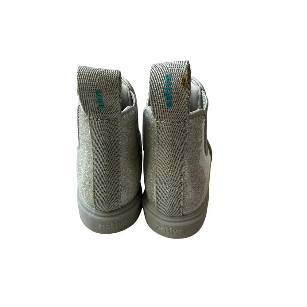 Native Shoes Kids Silver Glitter Kensington Treklite Chelsea Boots Size 6